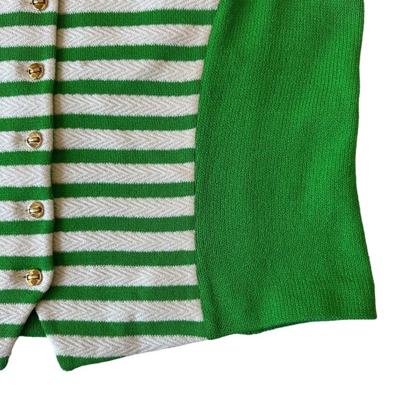 St John Green & White Striped Vest Gold Button Size 12 - Picture 4 of 10